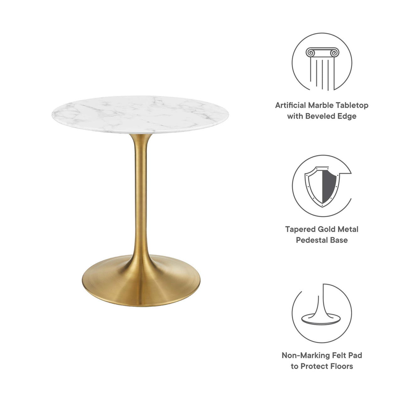Ensemble Round Faux Marble Dining Table, Extra Small, Gold & White