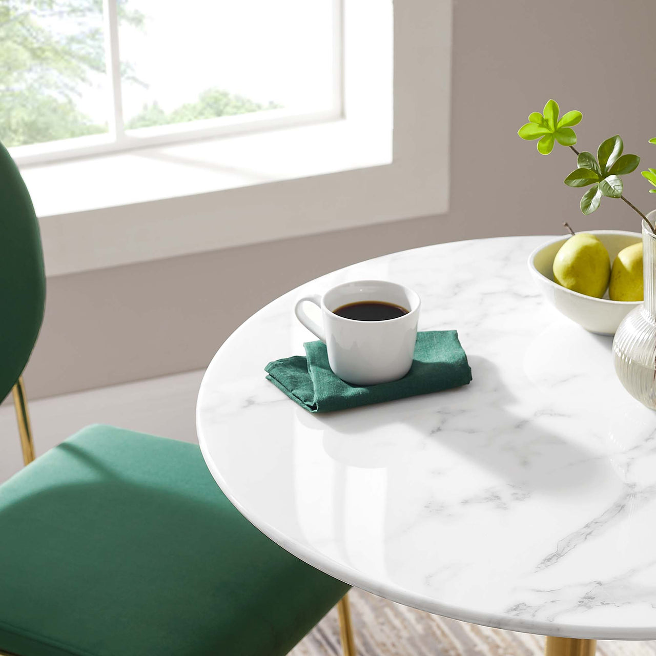 Ensemble Round Faux Marble Dining Table, Extra Small, Gold & White