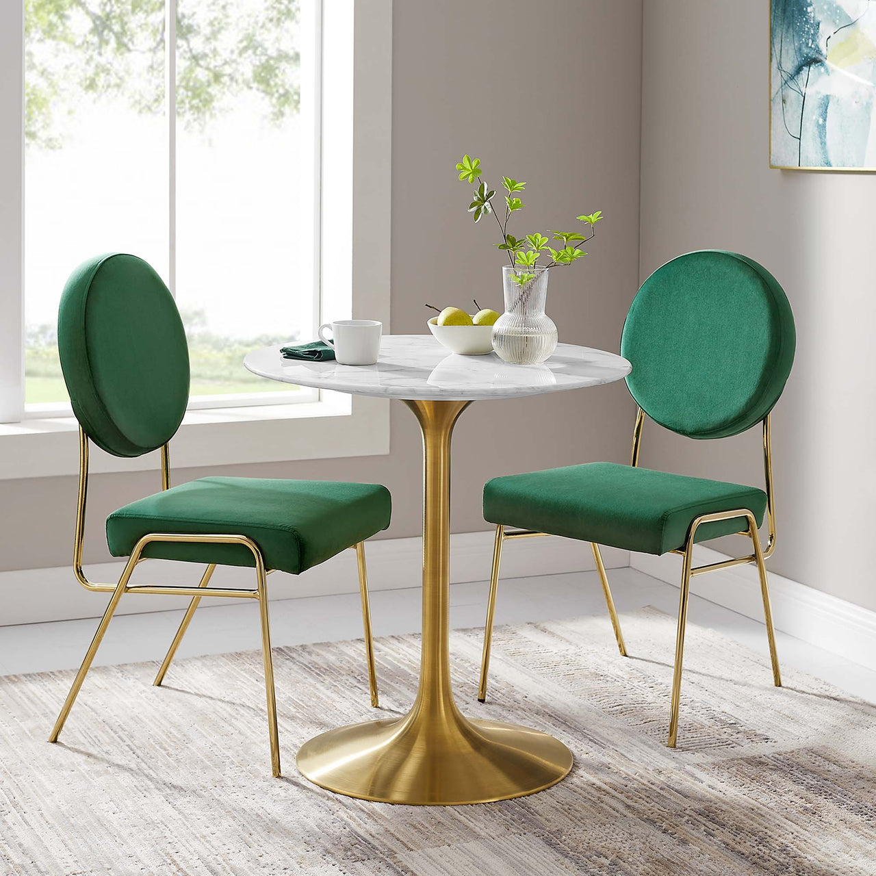 Ensemble Round Faux Marble Dining Table, Extra Small, Gold & White