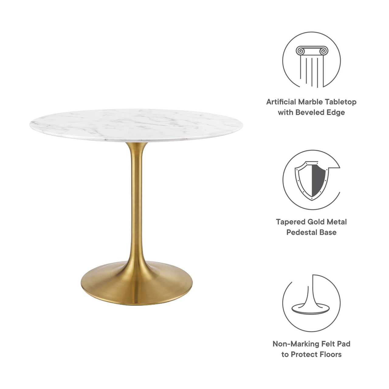 Ensemble Round Faux Marble Dining Table, Small, Gold & White
