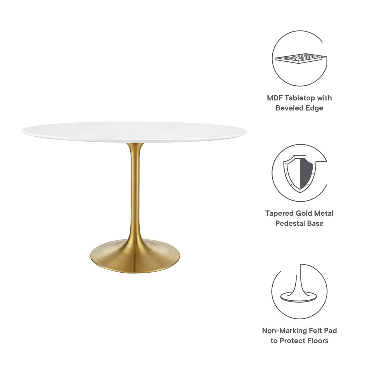Ensemble Oval Dining Table, Small, Gold & White
