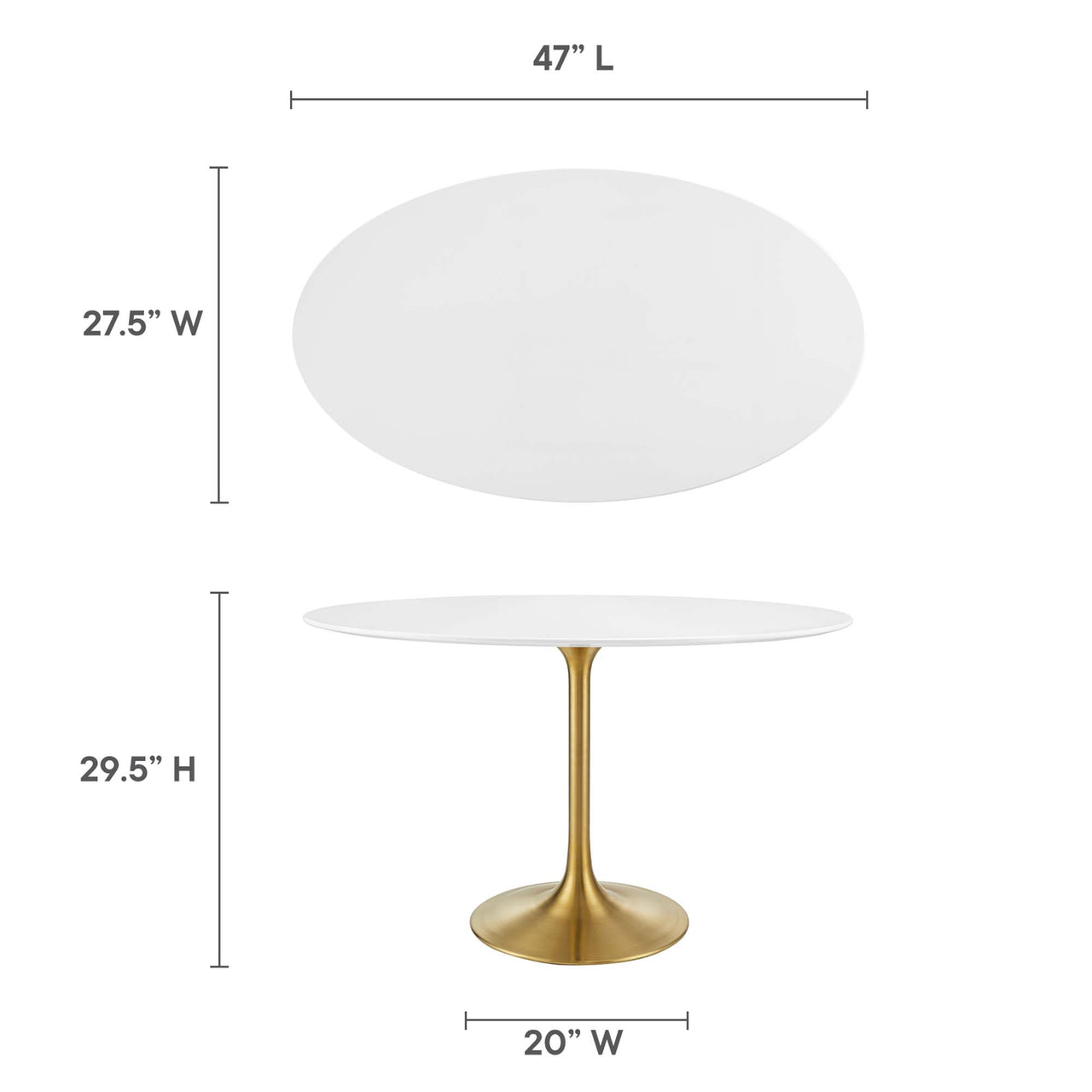 Ensemble Oval Dining Table, Small, Gold & White