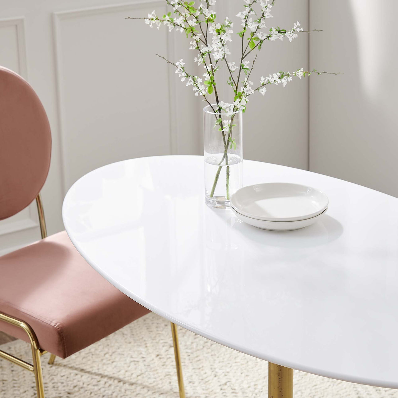 Ensemble Oval Dining Table, Small, Gold & White