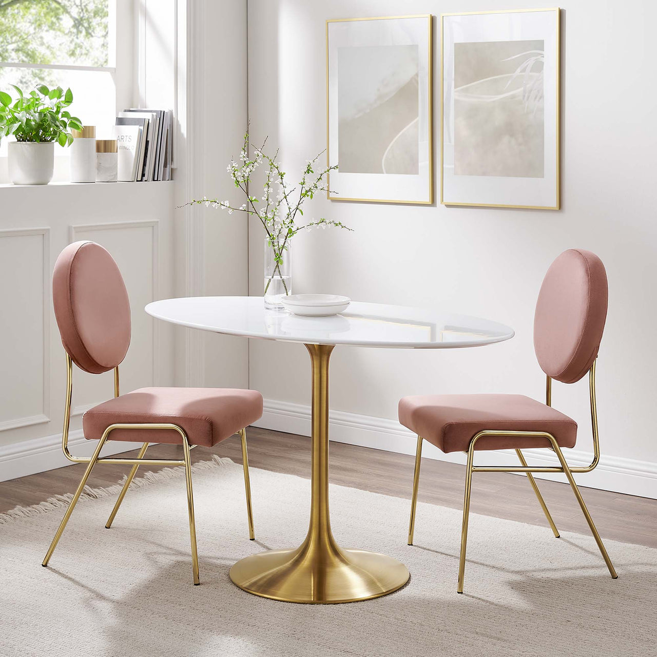 Ensemble Oval Dining Table, Small, Gold & White