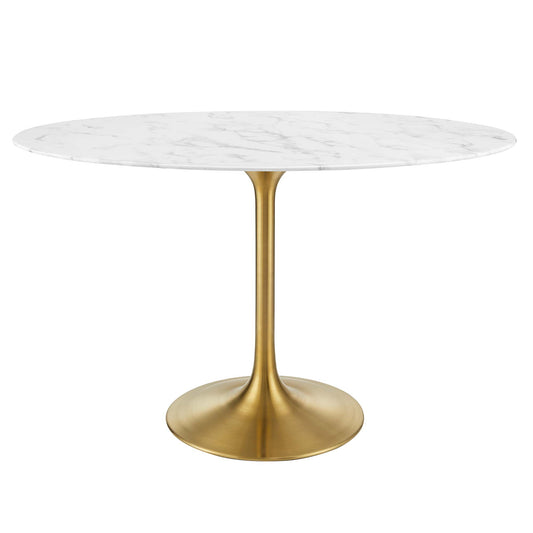 Ensemble Oval Faux Marble Dining Table, Small, Gold & White