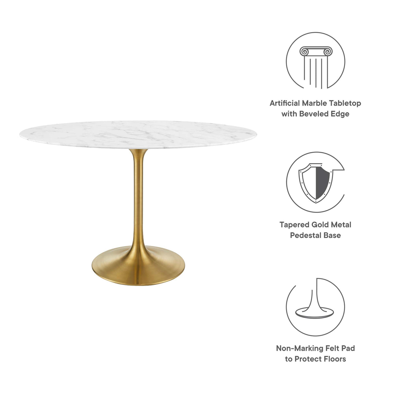 Ensemble Oval Faux Marble Dining Table, Small, Gold & White