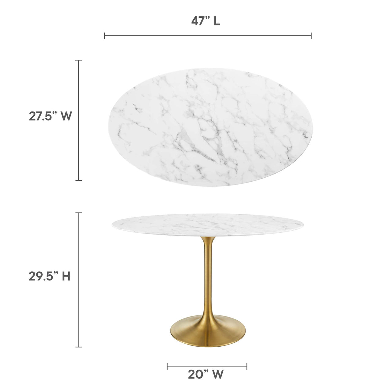 Ensemble Oval Faux Marble Dining Table, Small, Gold & White