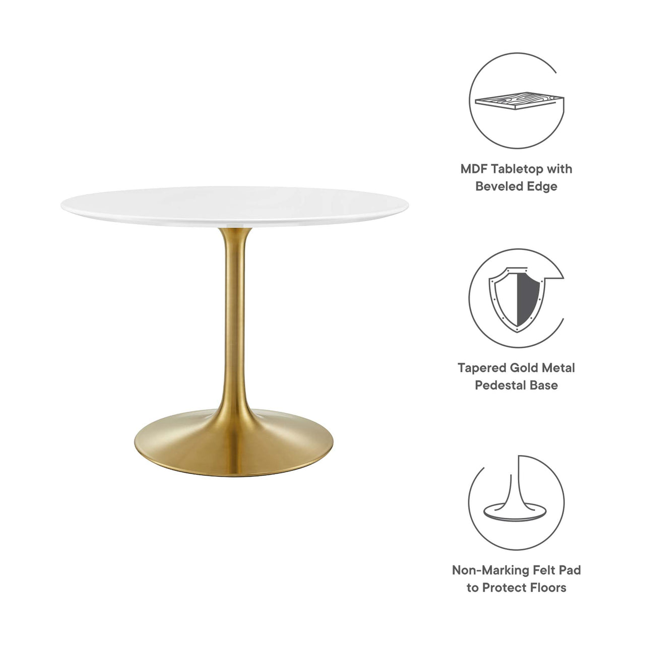 Ensemble Round Dining Table, Medium, Gold & White