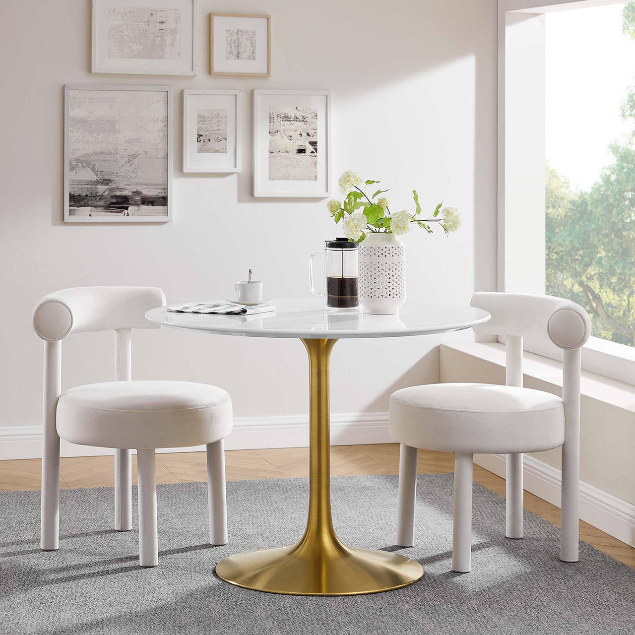 Ensemble Round Dining Table, Medium, Gold & White