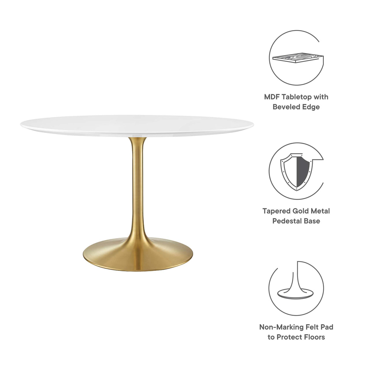Ensemble Round Dining Table, Large, Gold & White