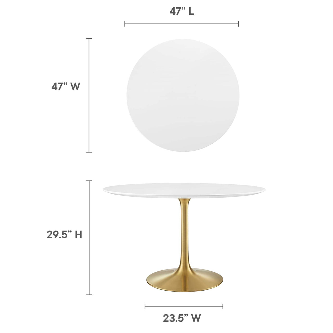 Ensemble Round Dining Table, Large, Gold & White