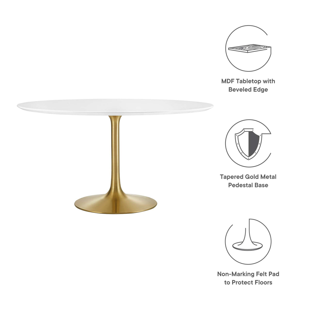 Ensemble Round Dining Table, Extra Large, Gold & White