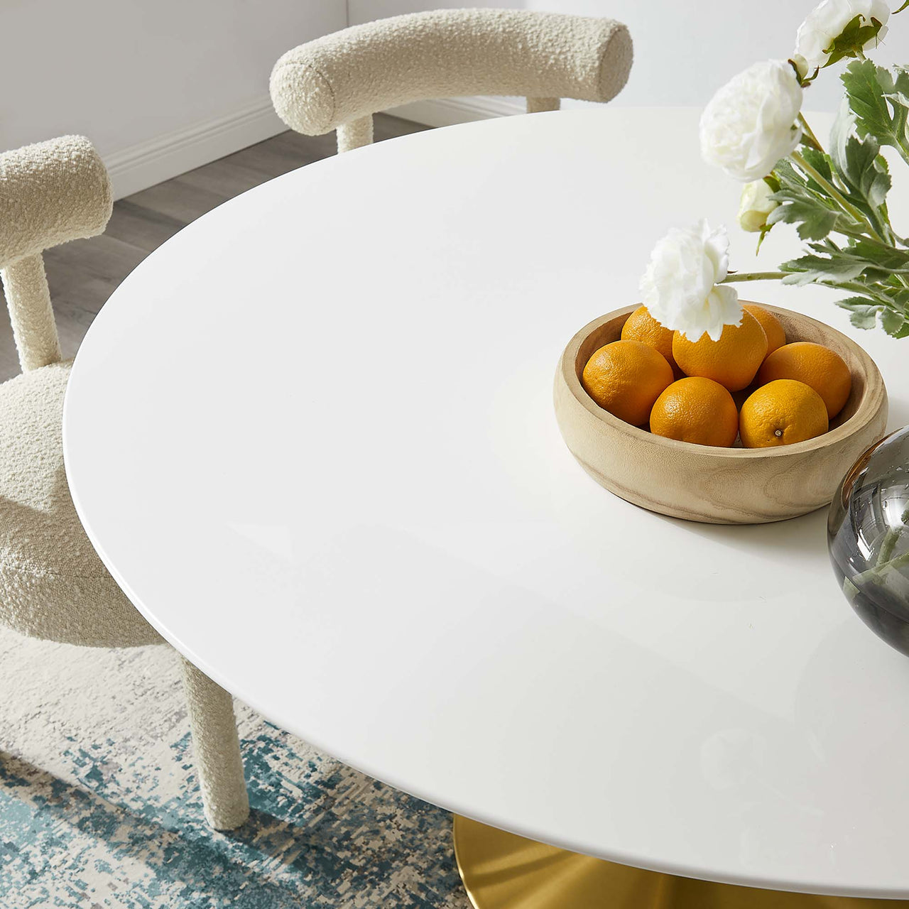 Ensemble Round Dining Table, Extra Large, Gold & White