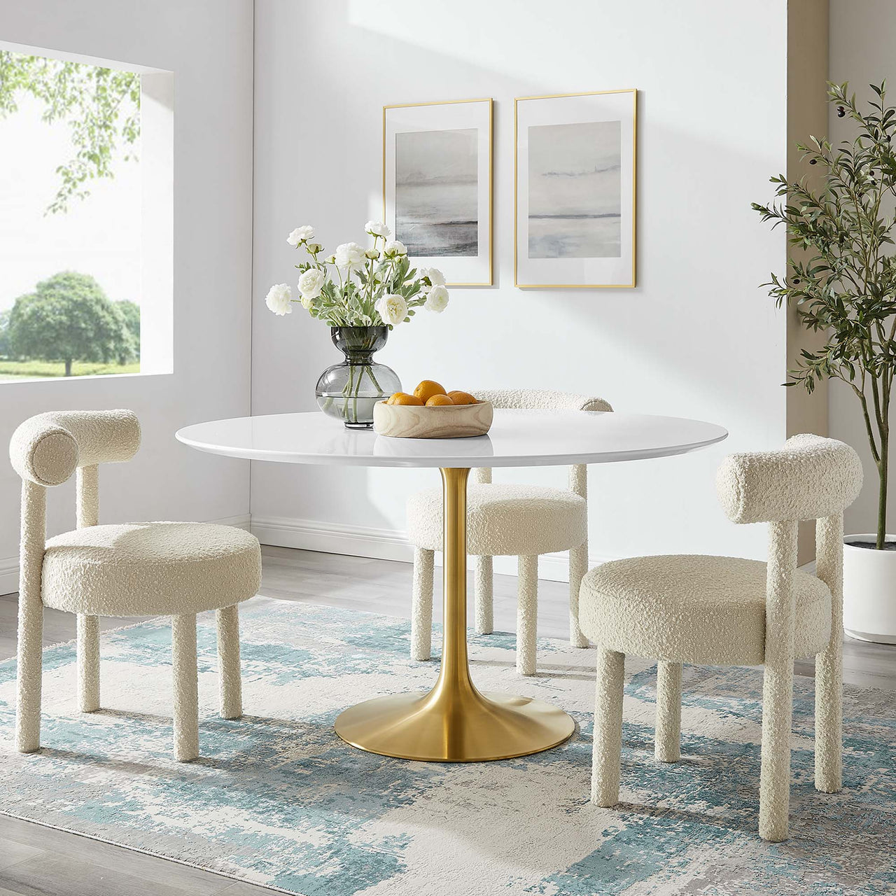 Ensemble Round Dining Table, Extra Large, Gold & White