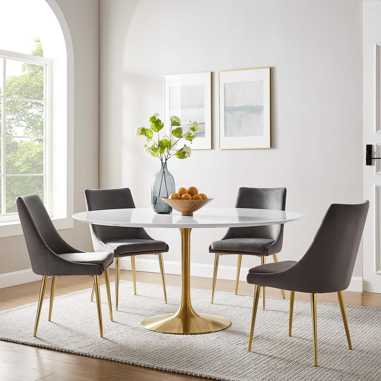 Ensemble Round Dining Table, XXL, Gold & White