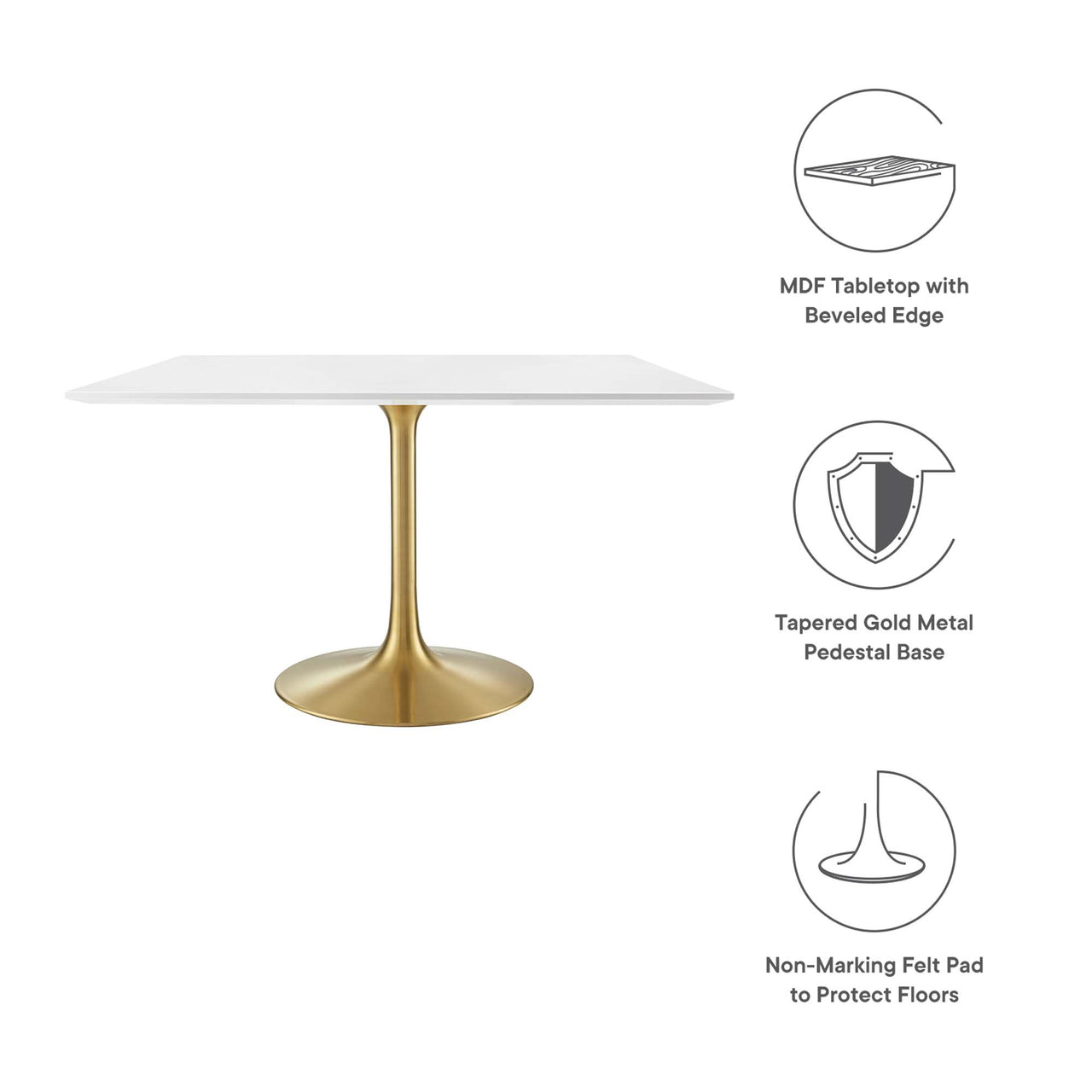 Ensemble Square Dining Table, Extra Large, Gold & White