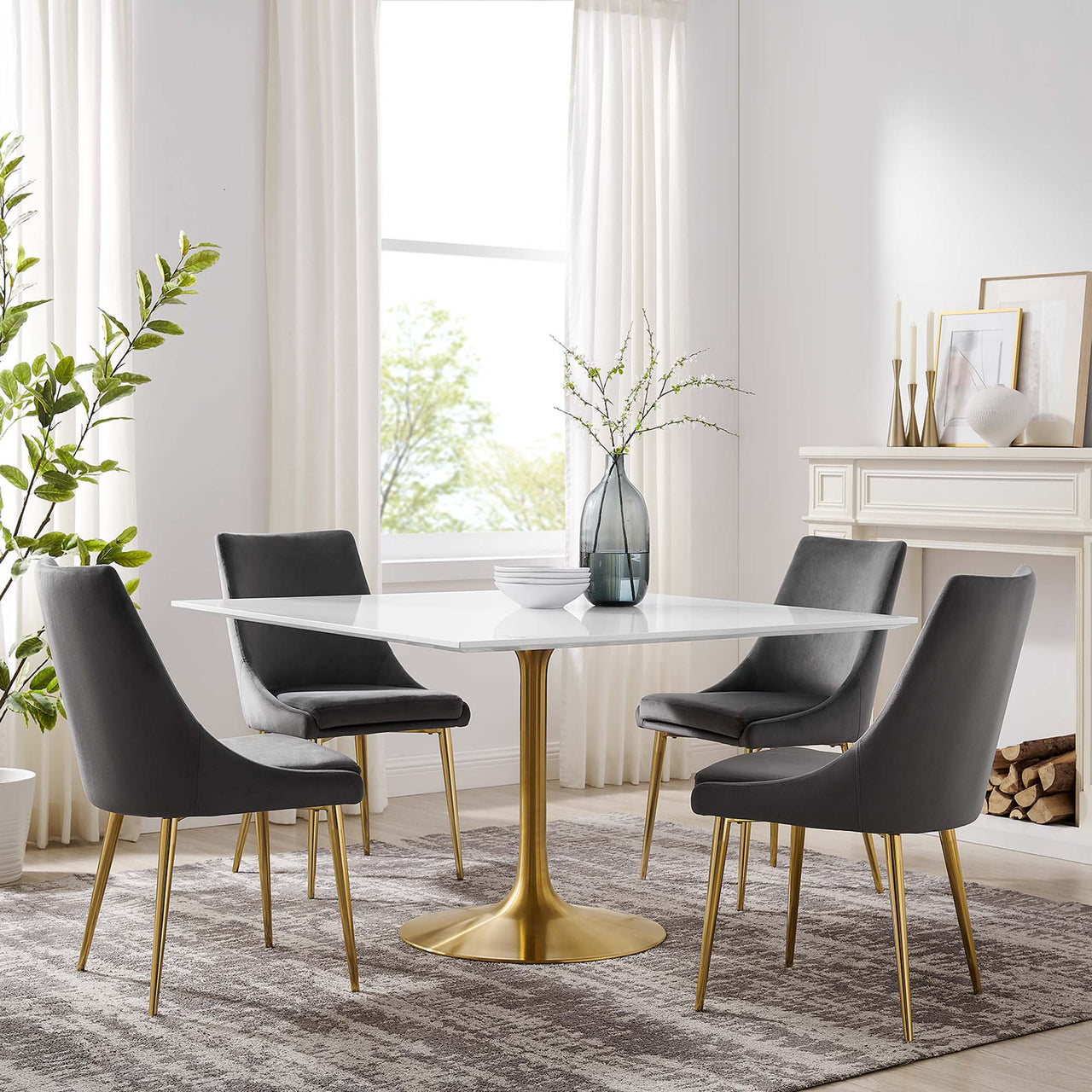 Ensemble Square Dining Table, Extra Large, Gold & White