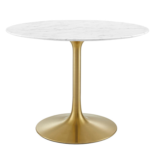 Ensemble Round Faux Marble Dining Table, Medium, Gold & White