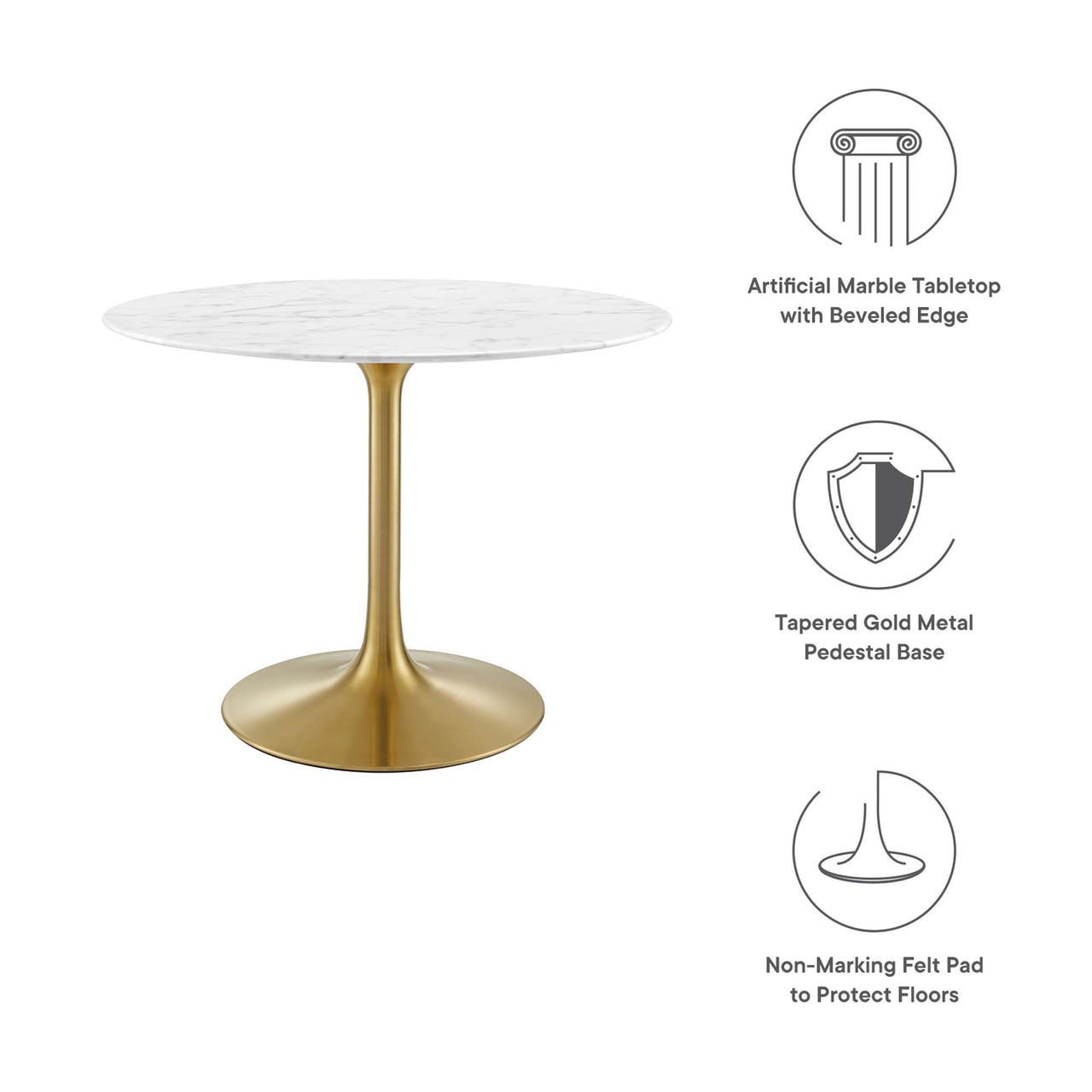 Ensemble Round Faux Marble Dining Table, Medium, Gold & White
