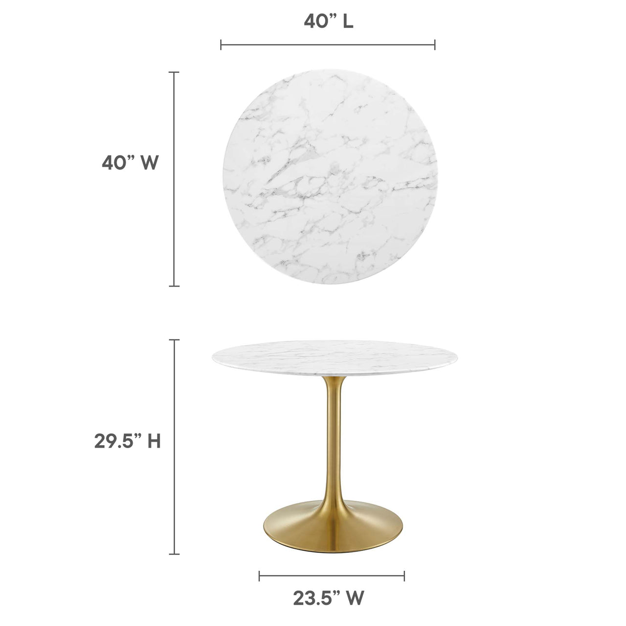 Ensemble Round Faux Marble Dining Table, Medium, Gold & White