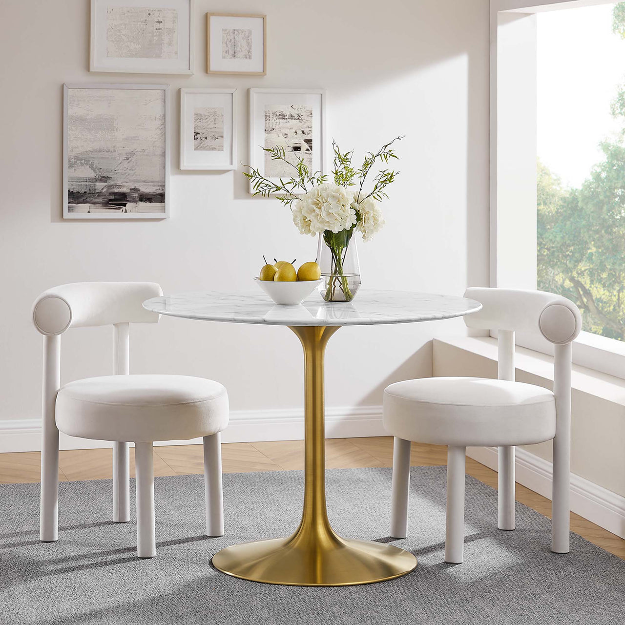 Ensemble Round Faux Marble Dining Table, Medium, Gold & White