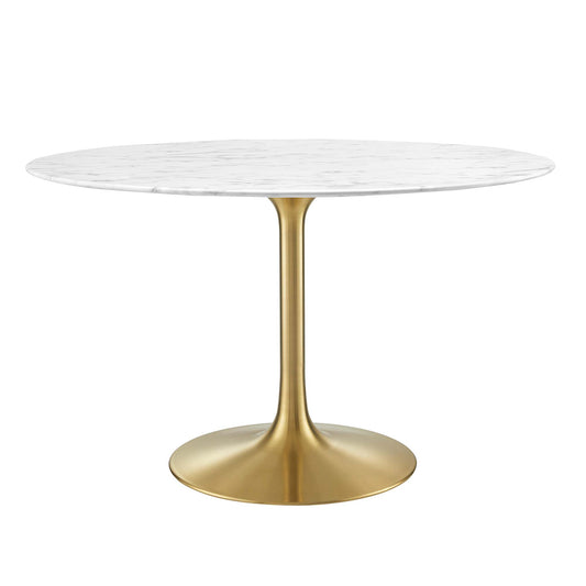 Ensemble Round Faux Marble Dining Table, Large, Gold & White