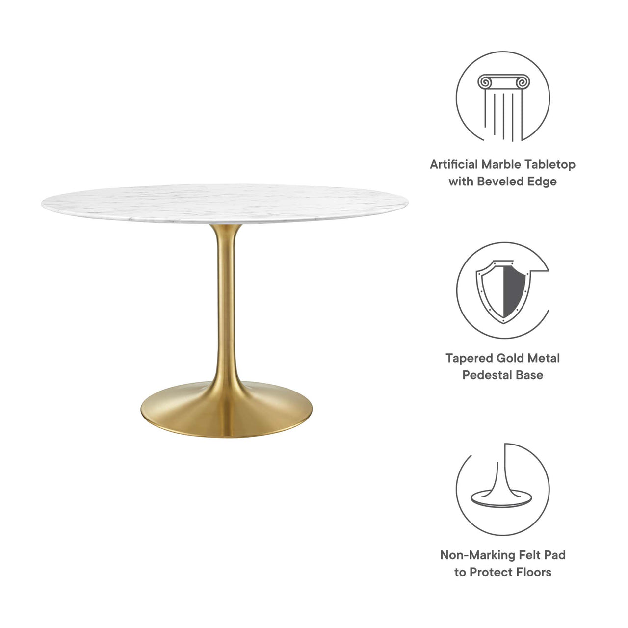 Ensemble Round Faux Marble Dining Table, Large, Gold & White