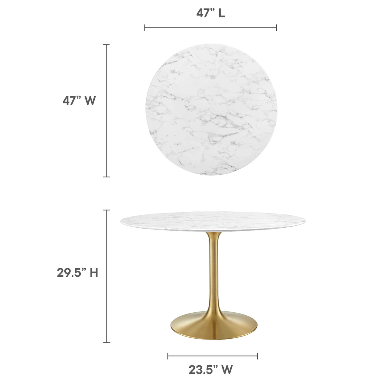 Ensemble Round Faux Marble Dining Table, Large, Gold & White