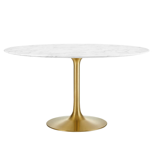Ensemble Round Faux Marble Dining Table, Extra Large, Gold & White