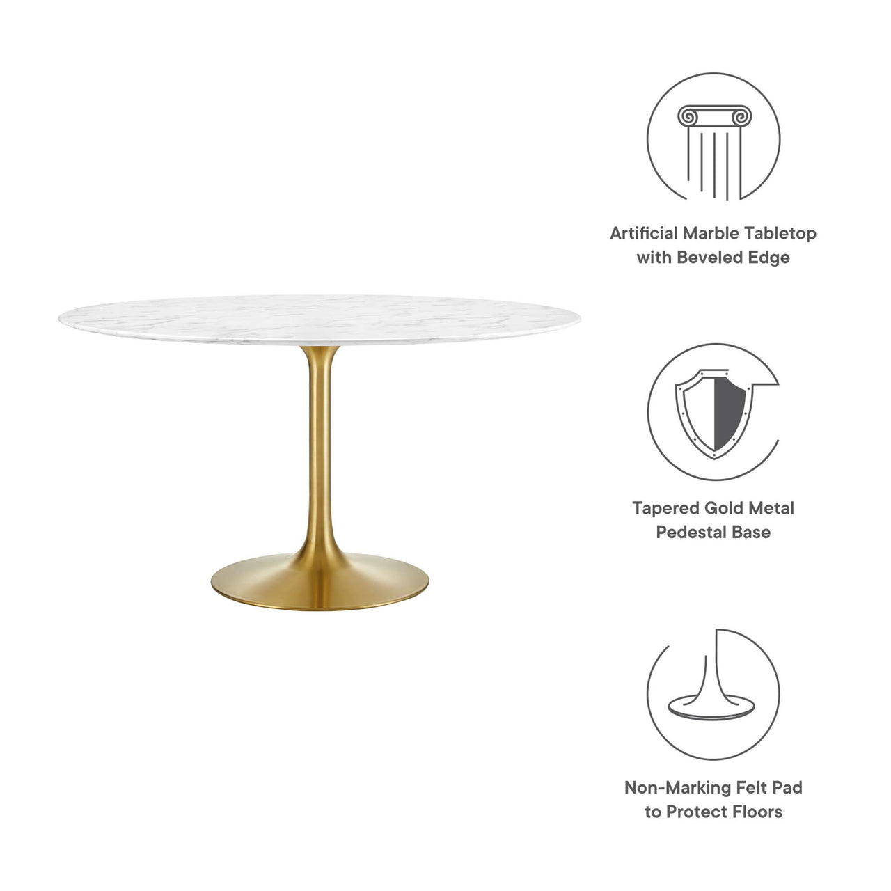 Ensemble Round Faux Marble Dining Table, Extra Large, Gold & White