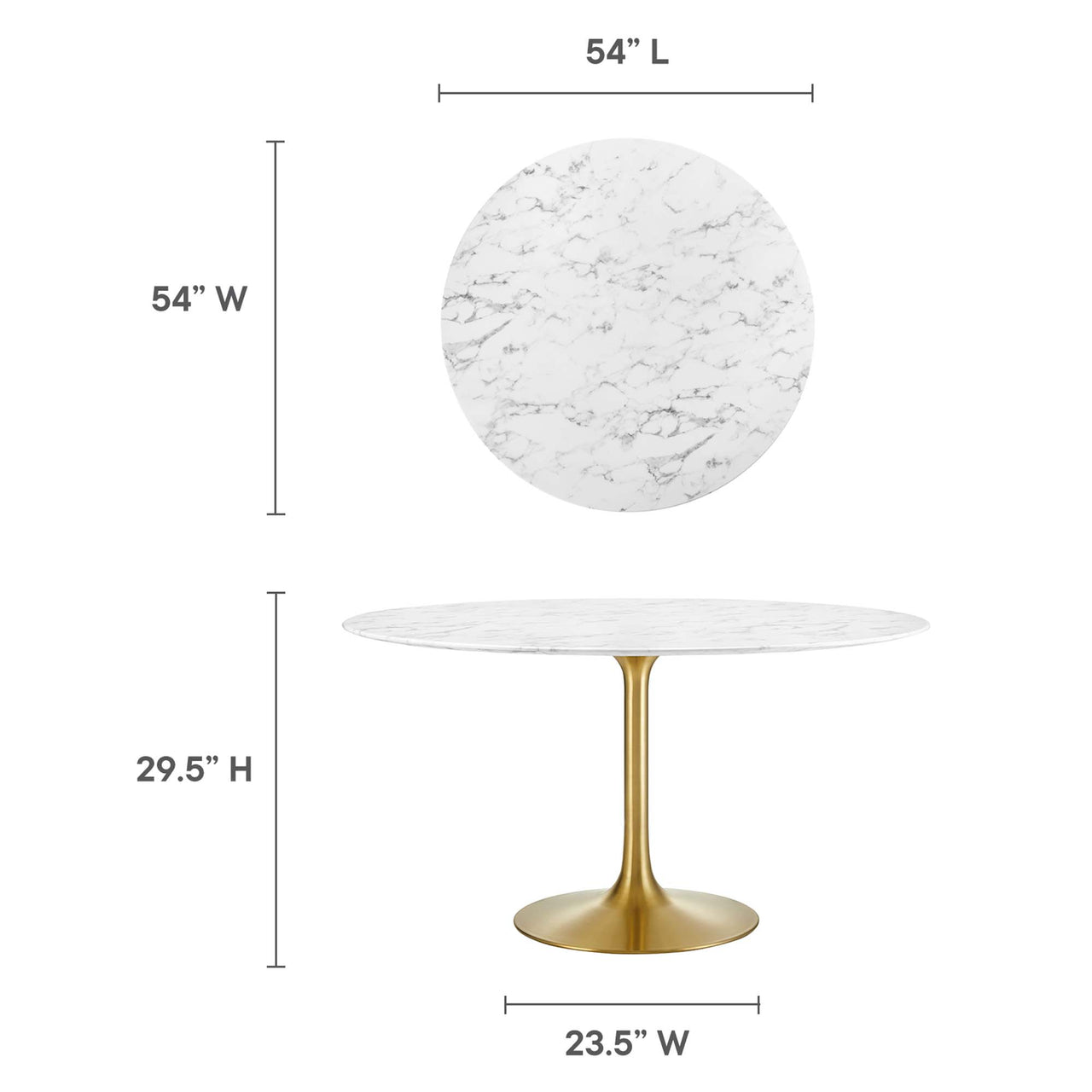 Ensemble Round Faux Marble Dining Table, Extra Large, Gold & White