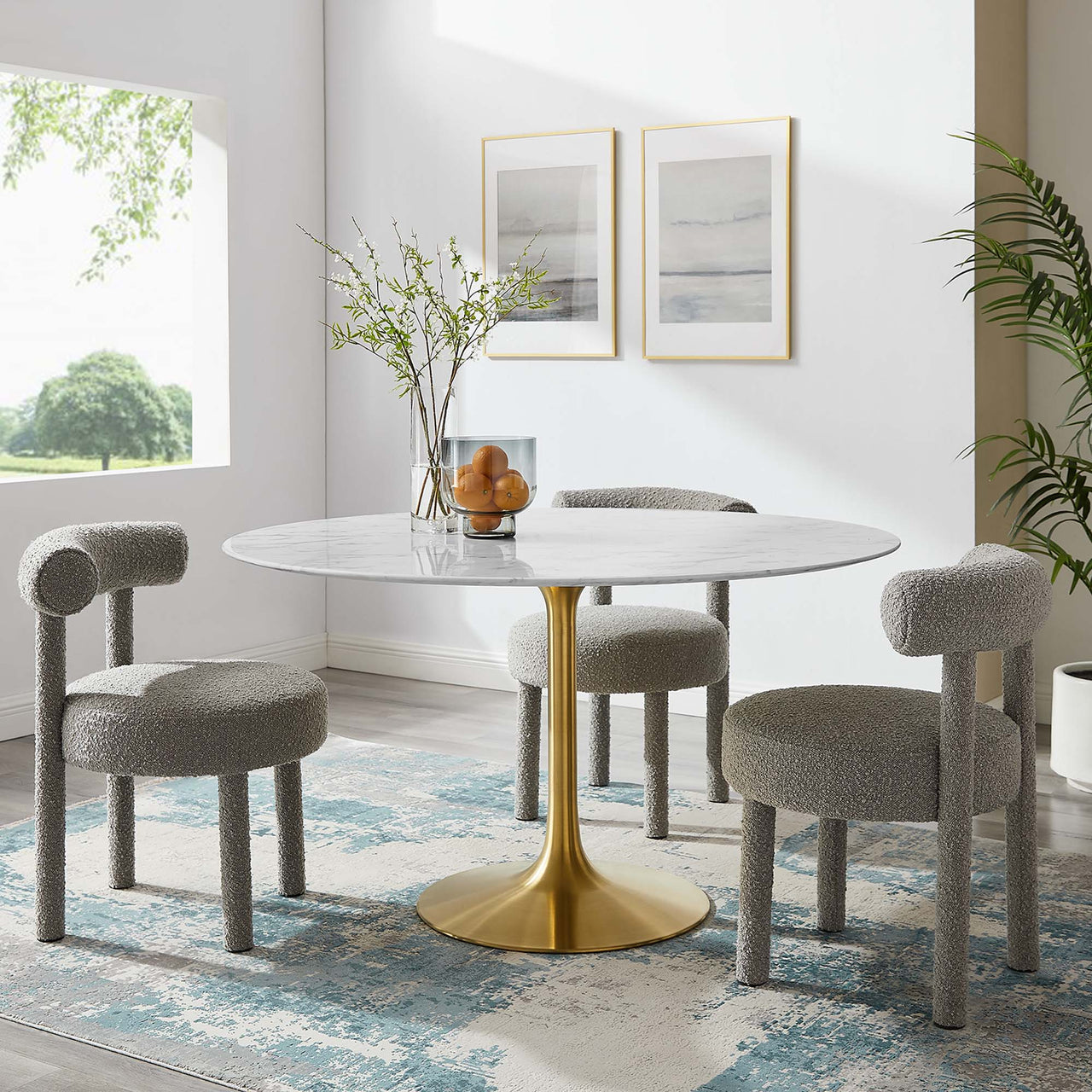 Ensemble Round Faux Marble Dining Table, Extra Large, Gold & White