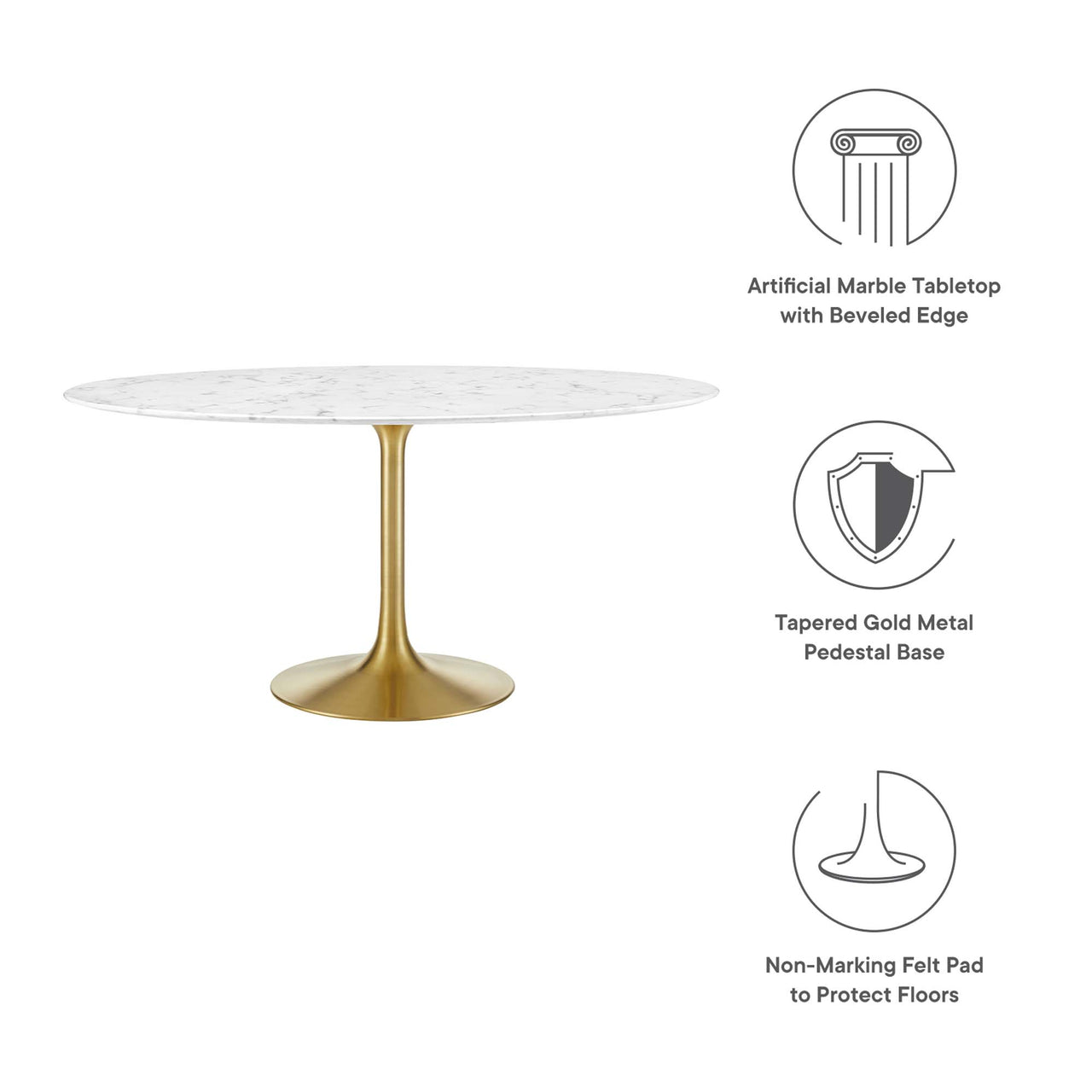 Ensemble Round Faux Marble Dining Table, XXL, Gold & White