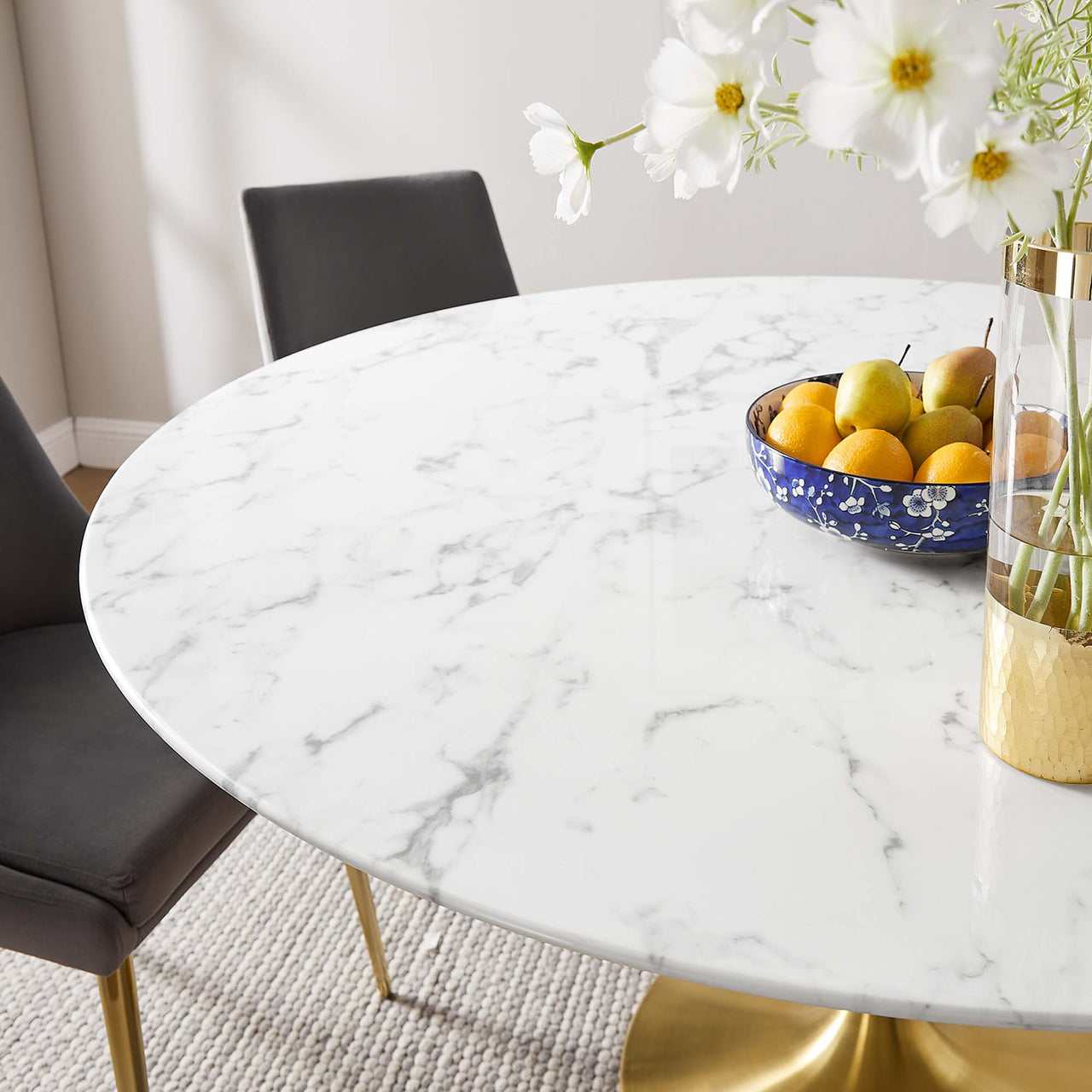 Ensemble Round Faux Marble Dining Table, XXL, Gold & White