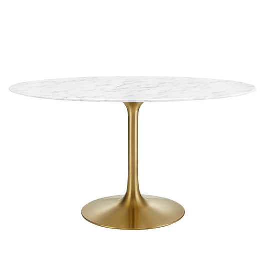 Ensemble Oval Faux Marble Dining Table, Medium, Gold & White