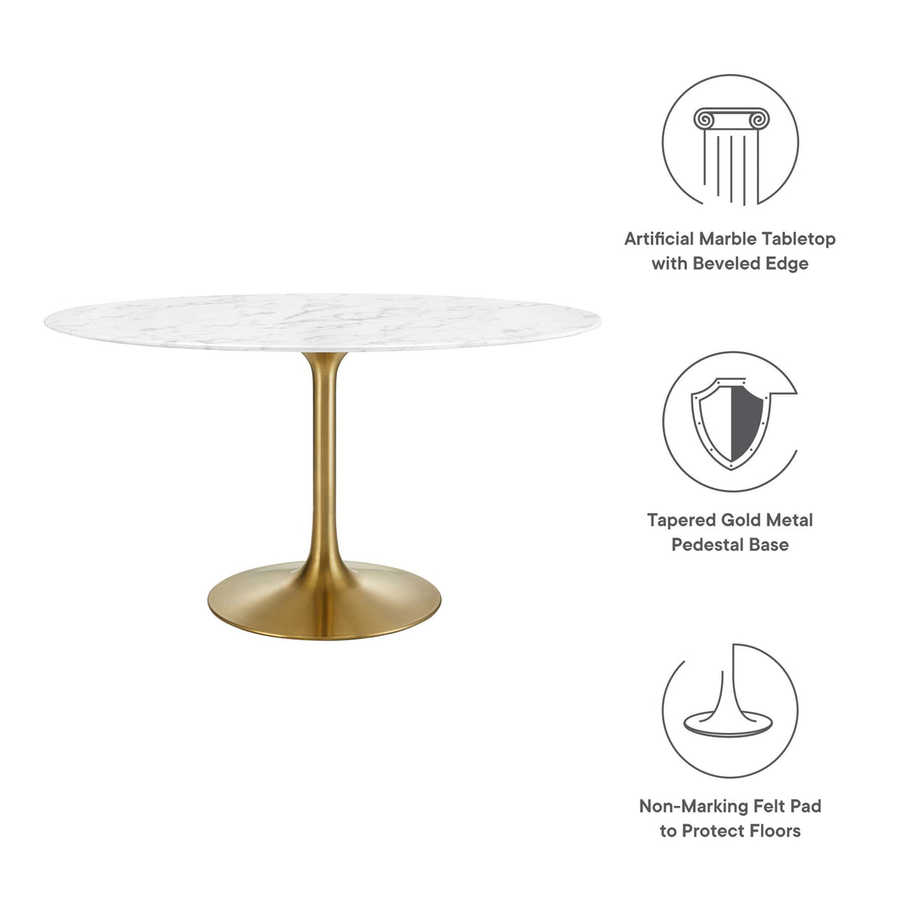 Ensemble Oval Faux Marble Dining Table, Medium, Gold & White