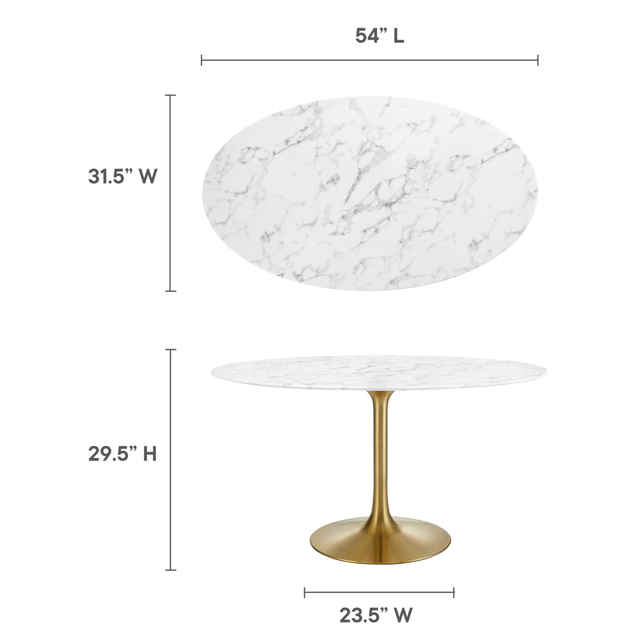 Ensemble Oval Faux Marble Dining Table, Medium, Gold & White