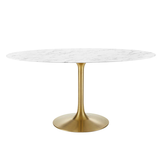Ensemble Oval Faux Marble Dining Table, Large, Gold & White