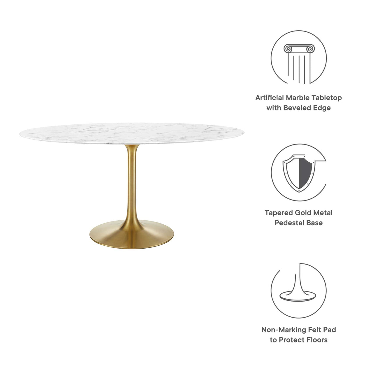 Ensemble Oval Faux Marble Dining Table, Large, Gold & White