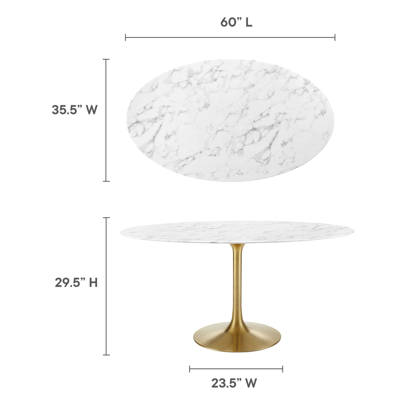 Ensemble Oval Faux Marble Dining Table, Large, Gold & White