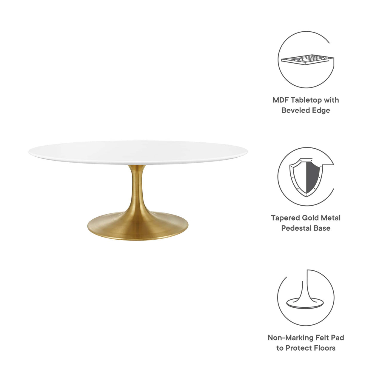 Ensemble Oval Coffee Table, Small, Gold & White