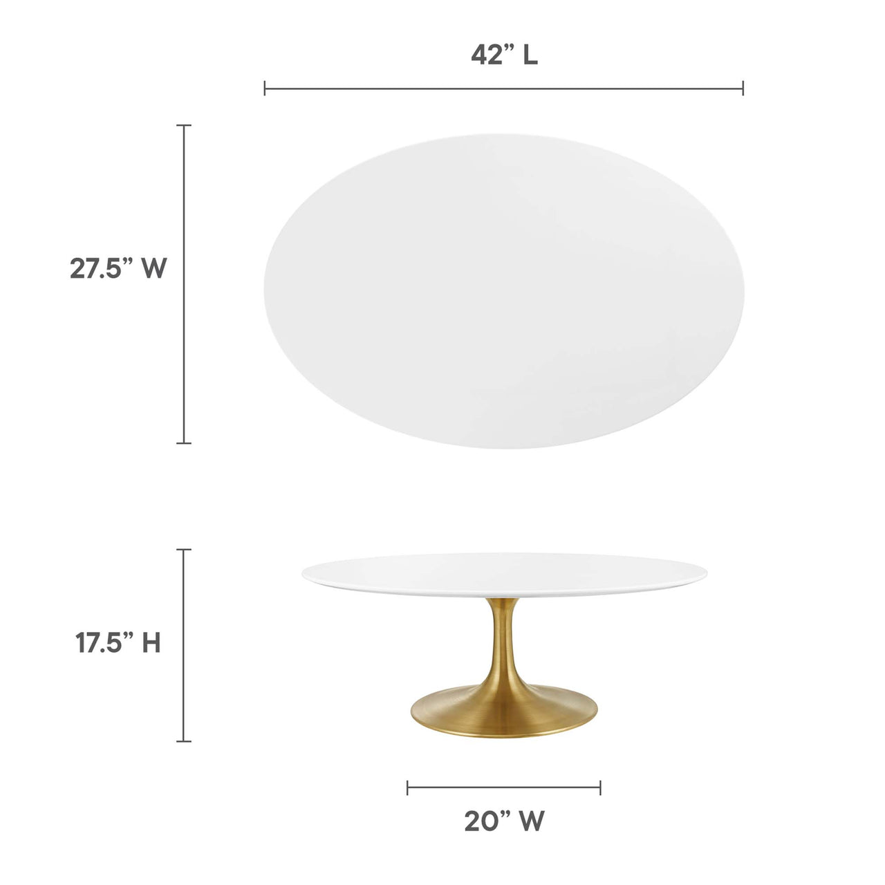 Ensemble Oval Coffee Table, Small, Gold & White