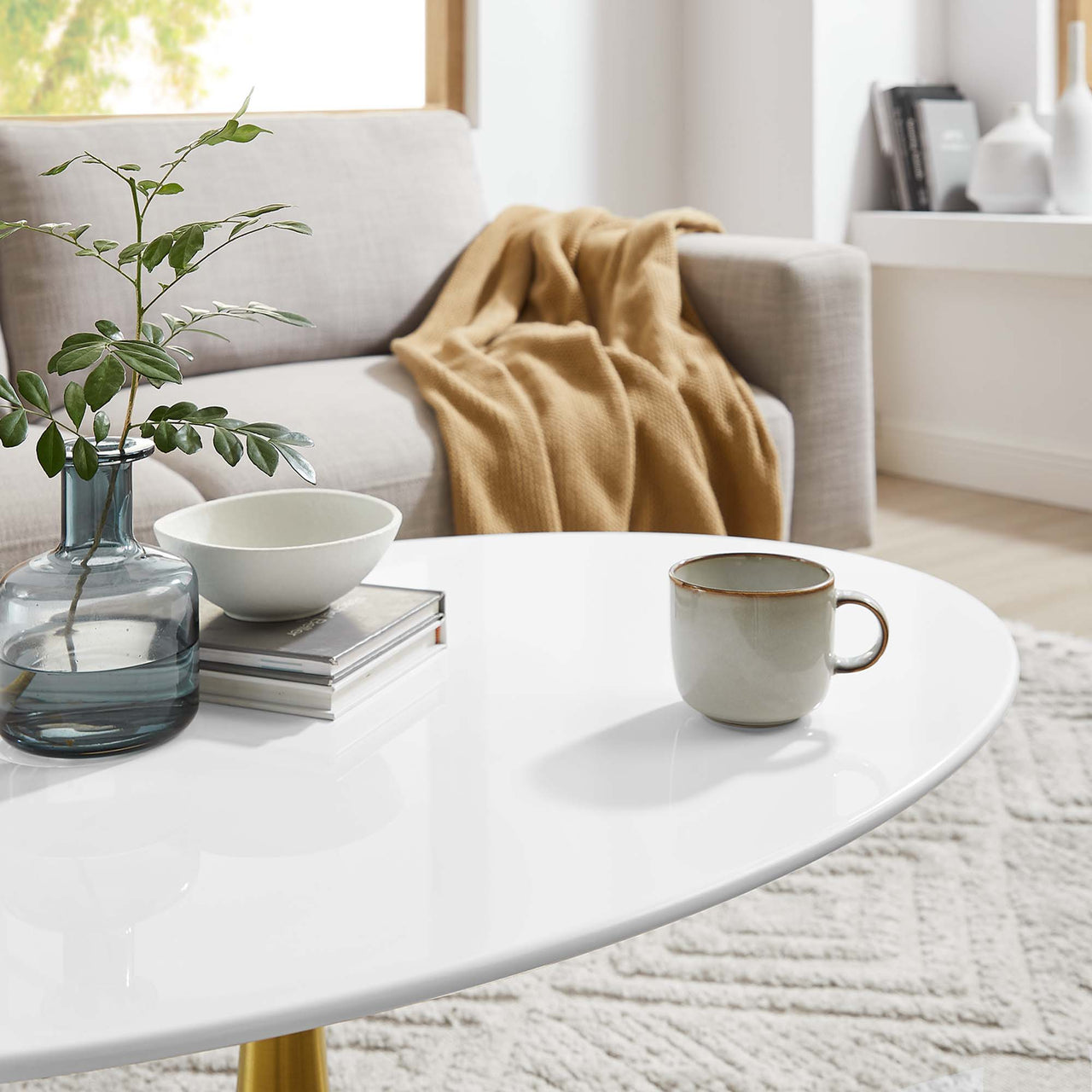 Ensemble Oval Coffee Table, Small, Gold & White