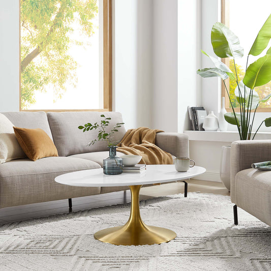 Ensemble Oval Coffee Table, Small, Gold & White