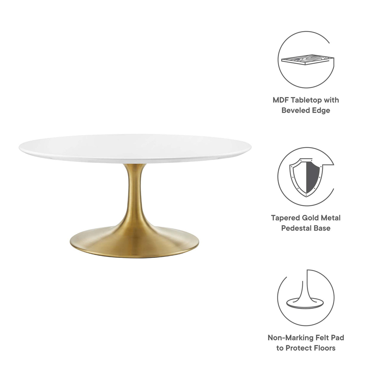 Ensemble Round Coffee Table, Medium, Gold & White