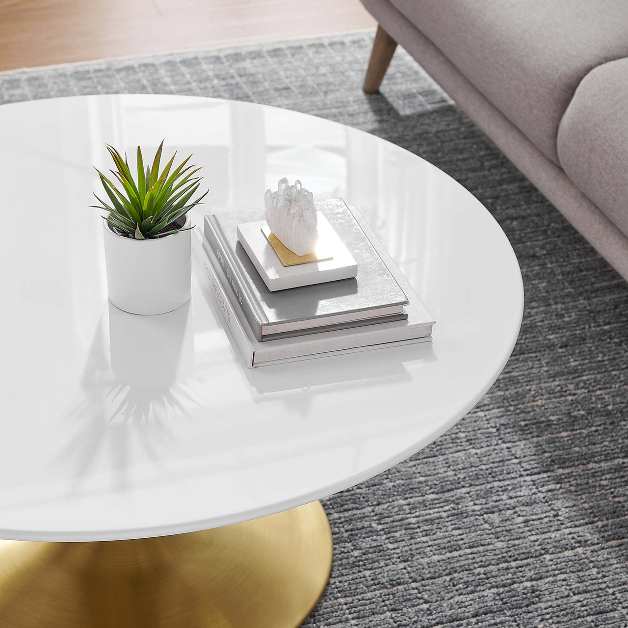 Ensemble Round Coffee Table, Medium, Gold & White