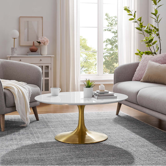 Ensemble Round Coffee Table, Medium, Gold & White