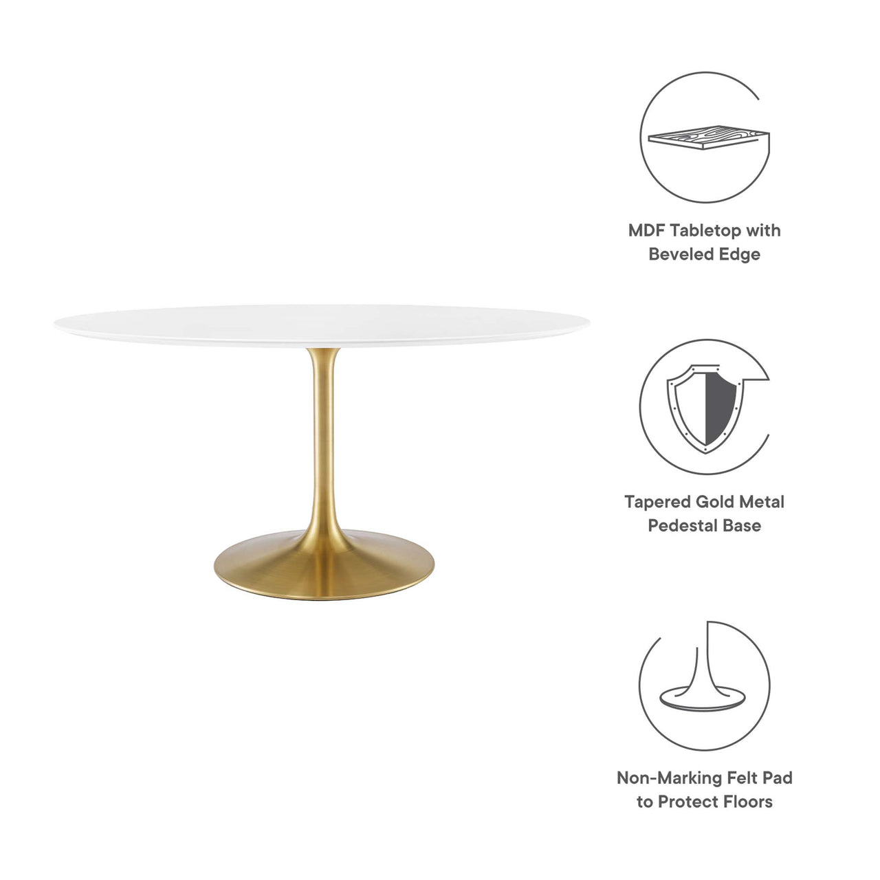 Ensemble Oval Dining Table, Large, Gold & White