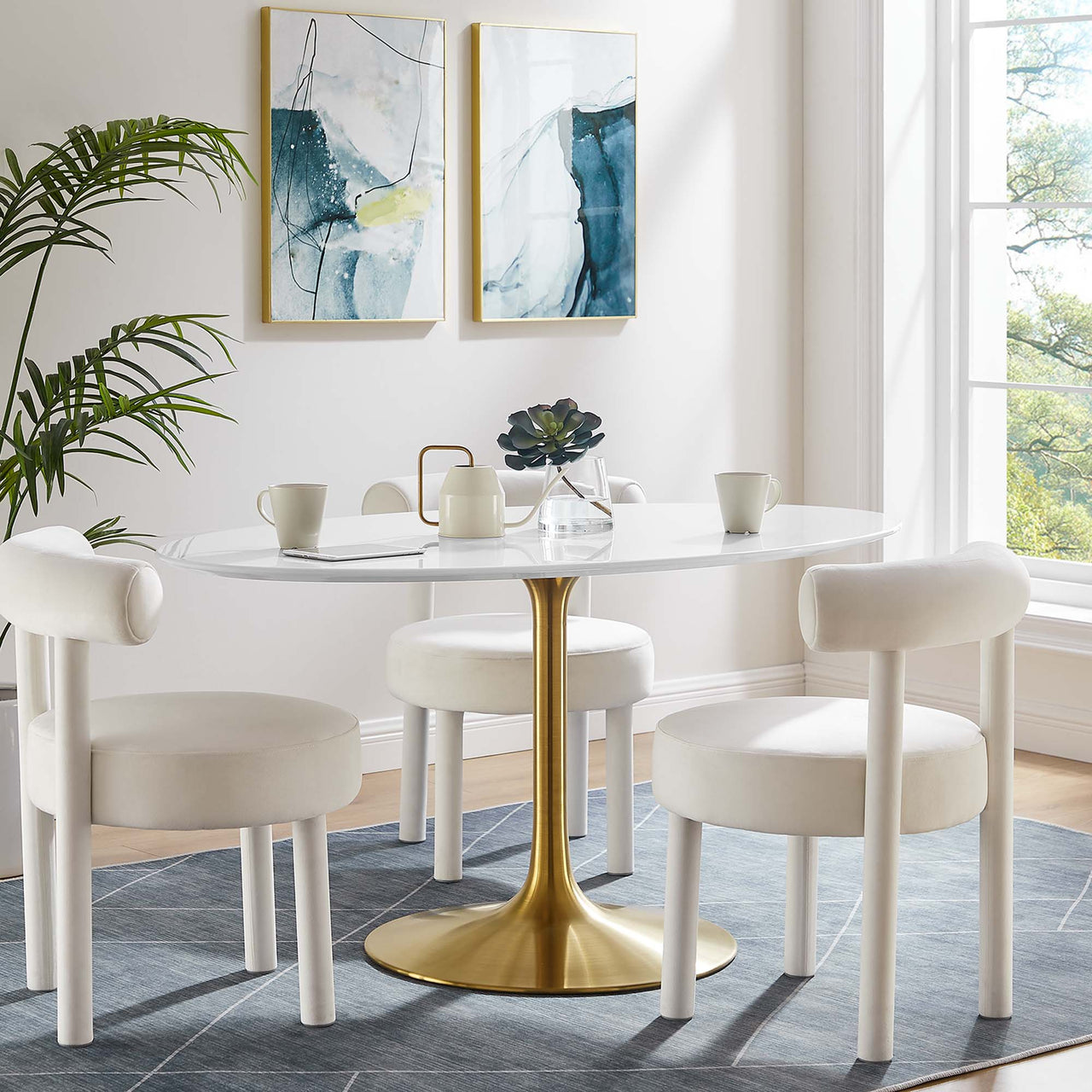 Ensemble Oval Dining Table, Large, Gold & White