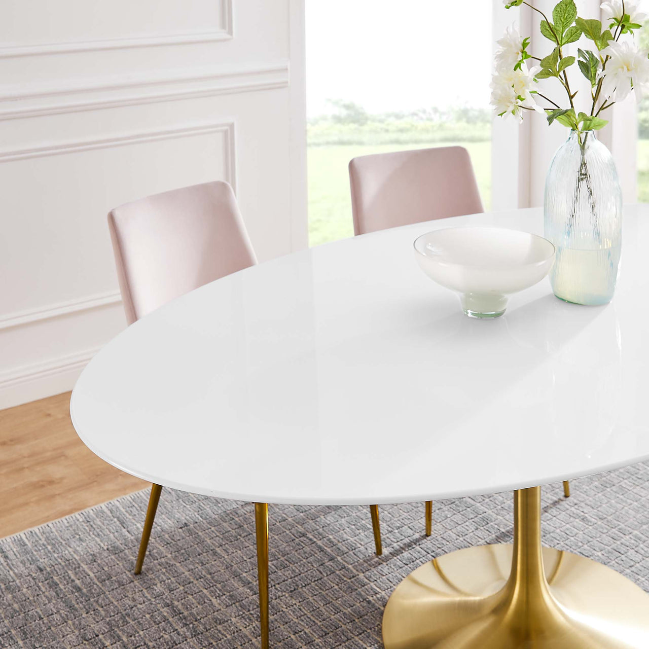 Ensemble Oval Dining Table, Extra Large, Gold & White